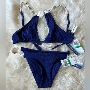 NWT Set Isabella Rose Low Tide Navy Blue Bikini L